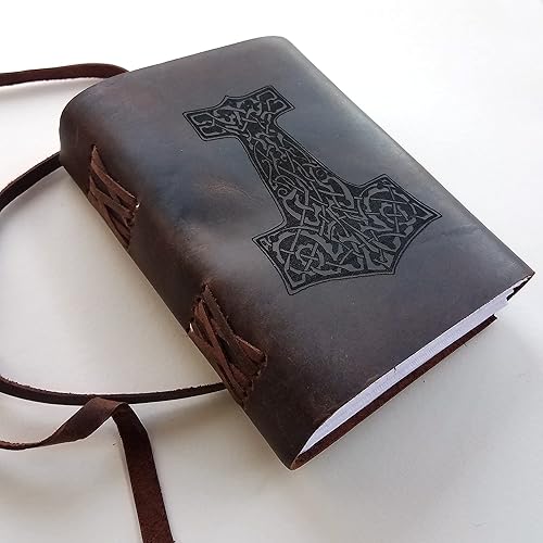 Miniatura 3 de Mjolnir Thor's Hammer Mens Leather Journal, Free Personalization 5" x 7" Blank Handmade Paper Travel Journal Unlined