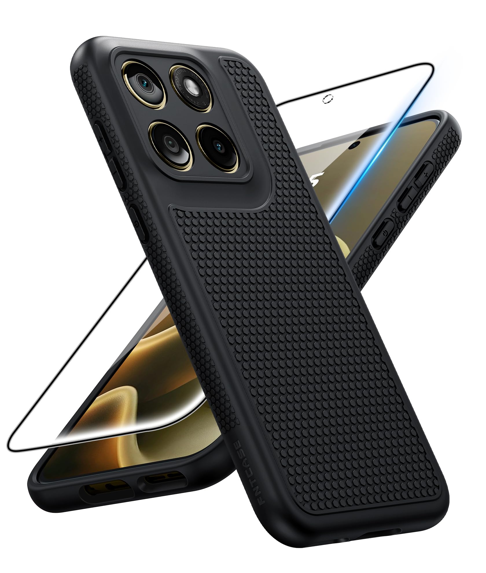 FNTCASE for Motorola Edge 2026 Case: Matte TPU Non Slip Drop Protection | Military Grade Shockproof, With Screen Protector, Anti-Scratch, Heavy Duty Rugged Protective Phone Cover, Daily Use, Black