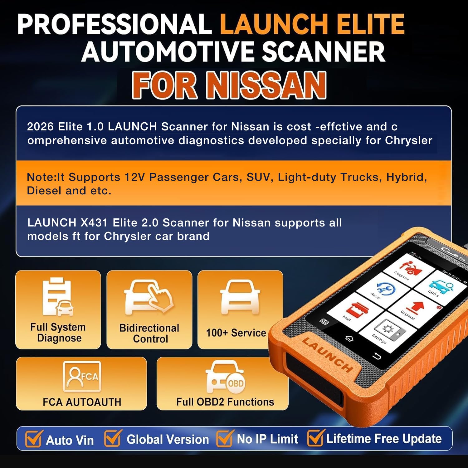 2026 Launch X431 Full System Bi-Directional Scanner for Nissan/for Infiniti/fit for GTR, OBD2 Scanner Code Reader with All Free Reset Service