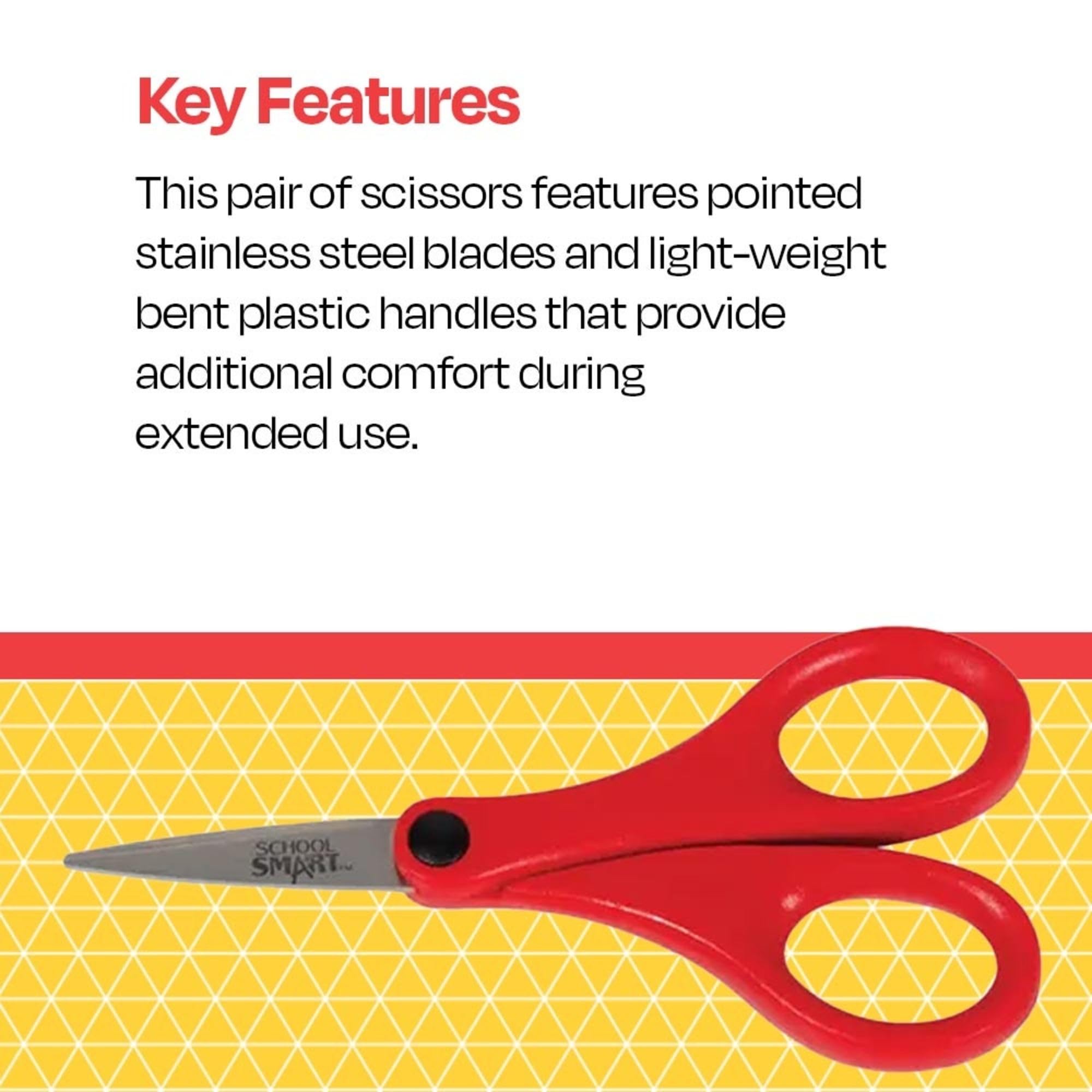 School Smart Lightweight Scissors – 5 Inches, Straight Handle, Blunt Tip, Red, Ambidextrous