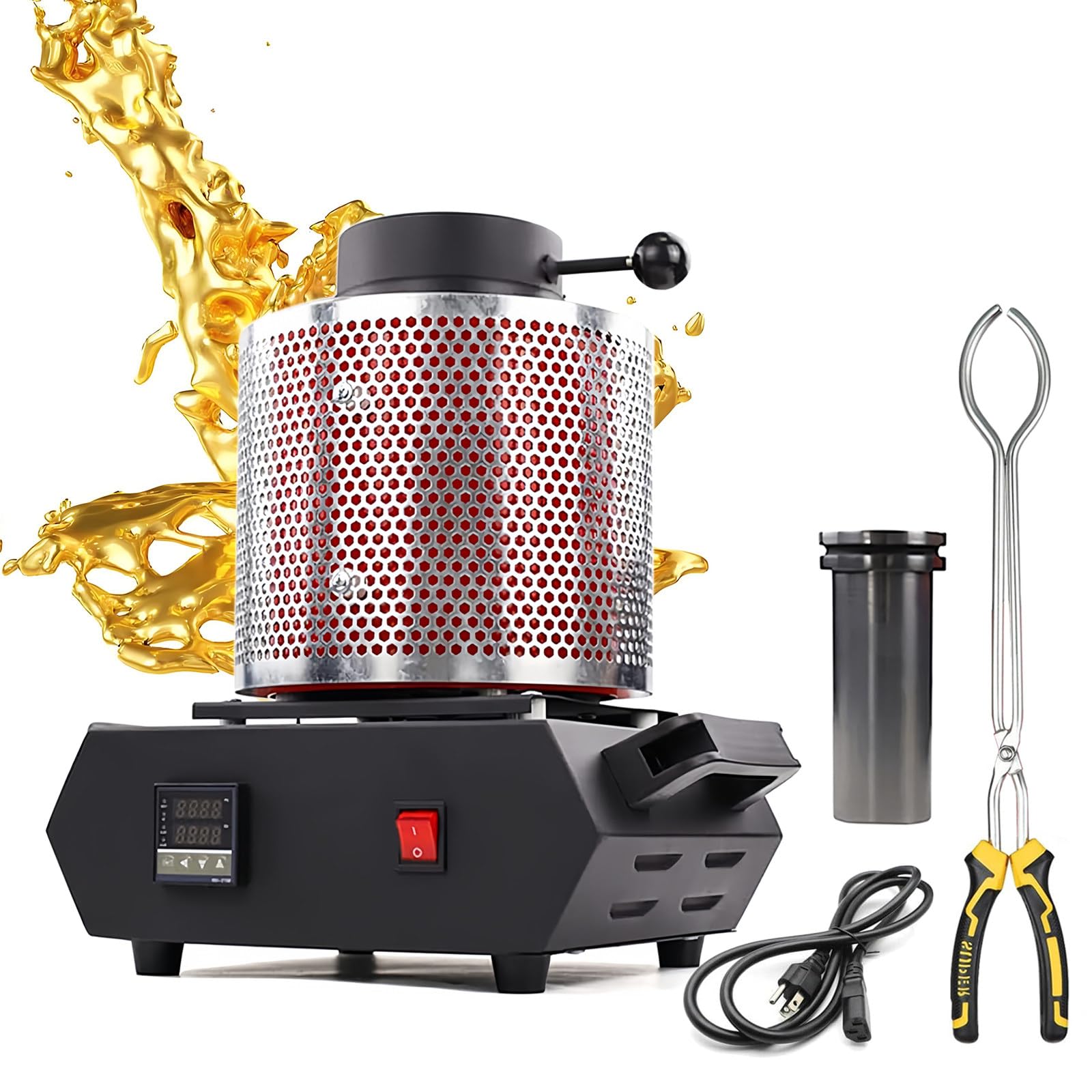 YXFAZPP 1750W Electric Gold Melting Furnace, 1150℃ Small Digtal Melting Furnace with Anti-Scald Mesh for Processing and Melting Gold, Silver (3kg 220V)