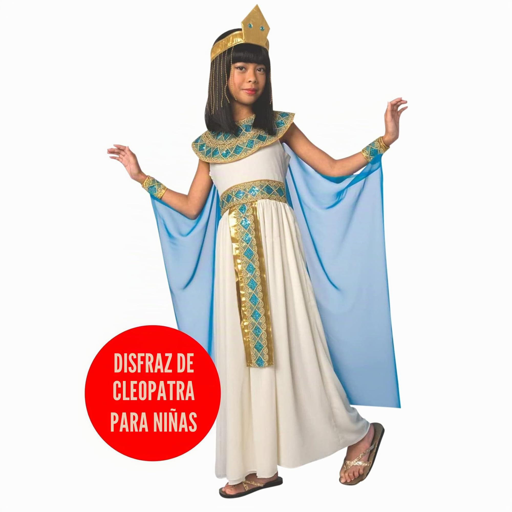 Morph Disfraz Cleopatra Niña, Disfraz Egipcio Halloween Niña | Vestido, Collar, Tocado, Capa & Puños, Reina del Antiguo Egipto, Perfecto para Halloween, Ideal para Juegos de Rol