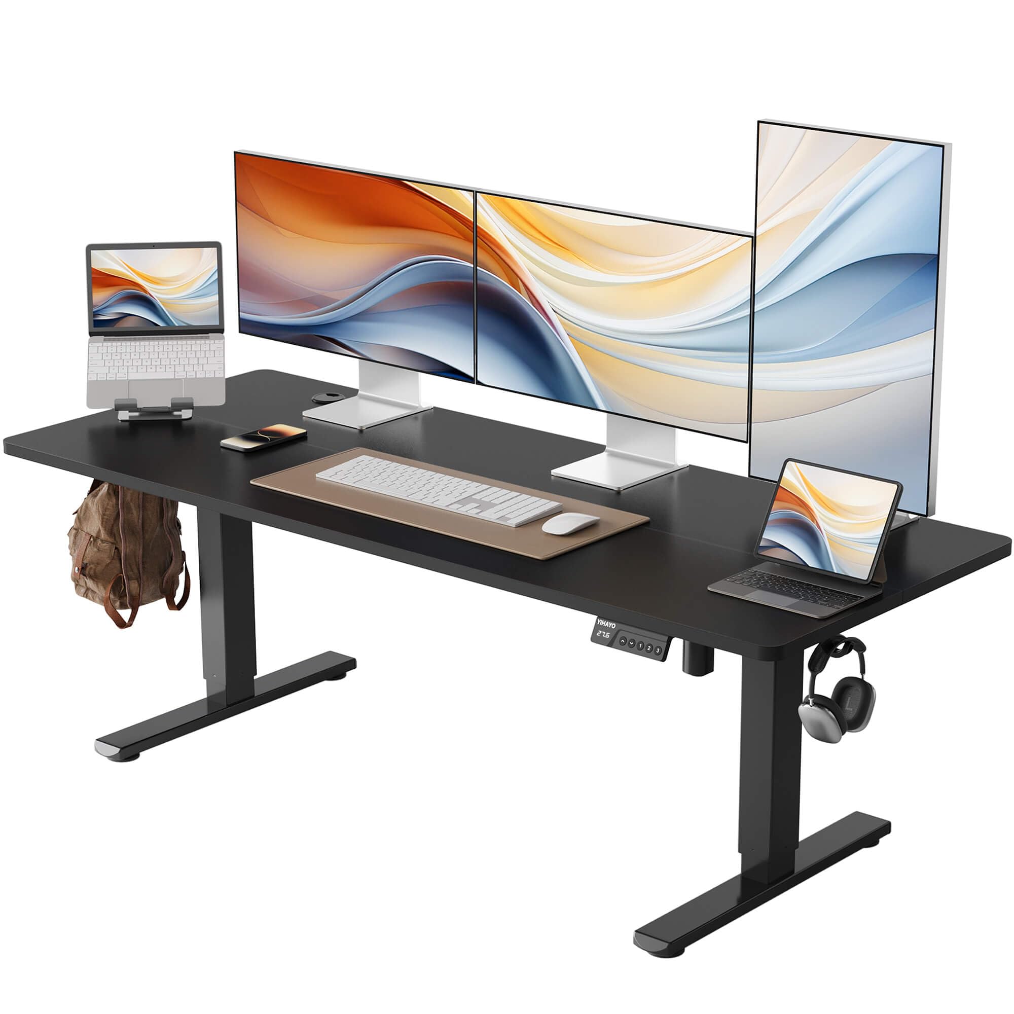 YIHAYO Low Height Adjustable Desk, Lifts 18.1-28.3 Inches, Electric Standing Desk for Short People, 60 x 24 Inches Computer Table with Splice Board