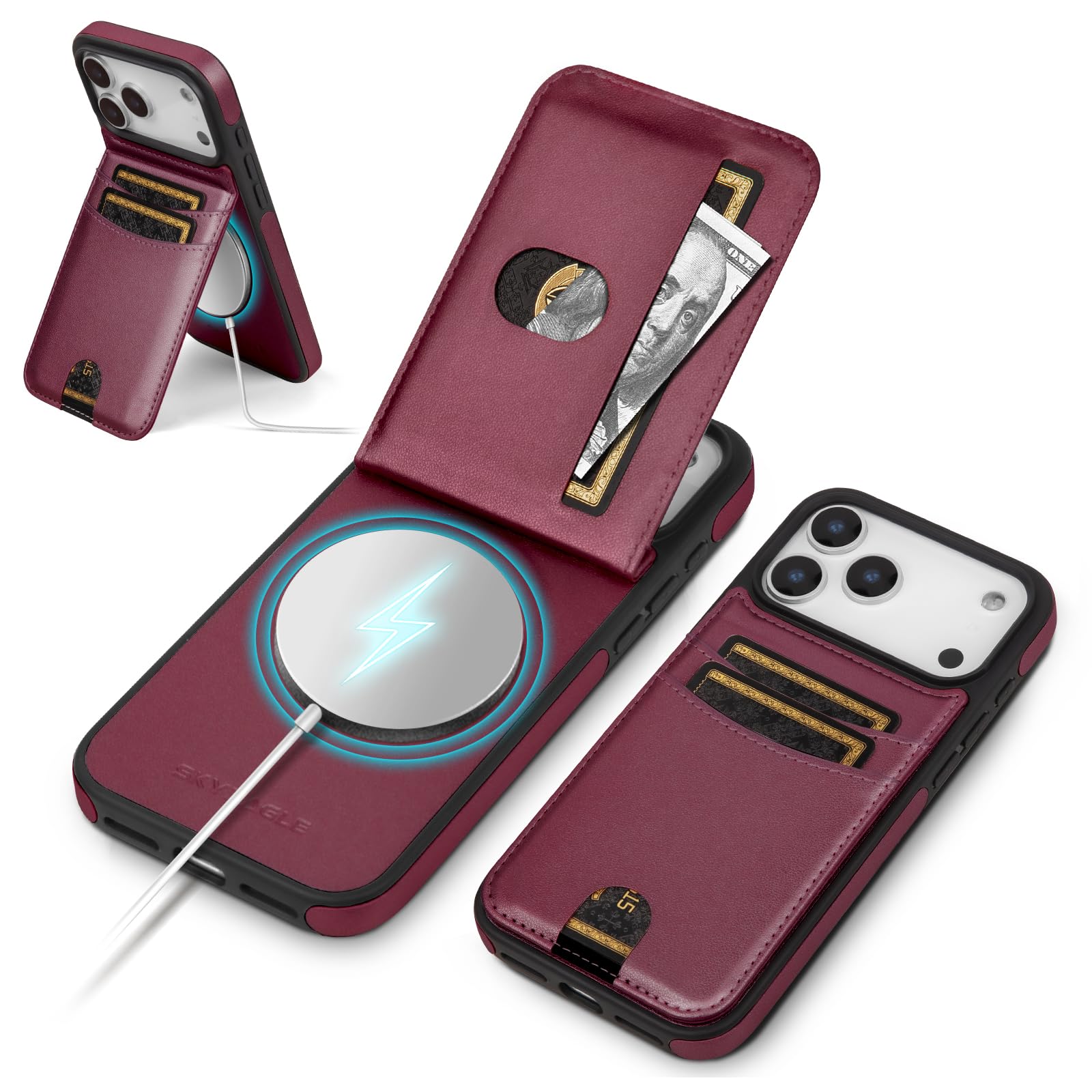for iPhone 18 Pro / 17 Pro Phone Wallet Case,Wine Red