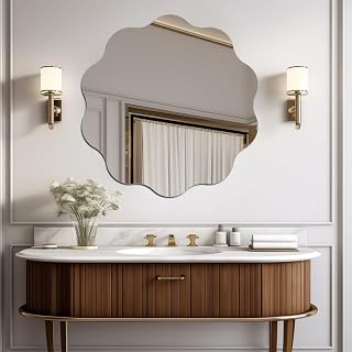 16″ Round Wavy Mirror for Wall Decor,Circle Scalloped Wall Mirror | Shatterproof Acrylic Mirror Sheet with Adhesive Tapes, Decorative Mirror for Bathroom, Bedroom, Entryway, Home Decor