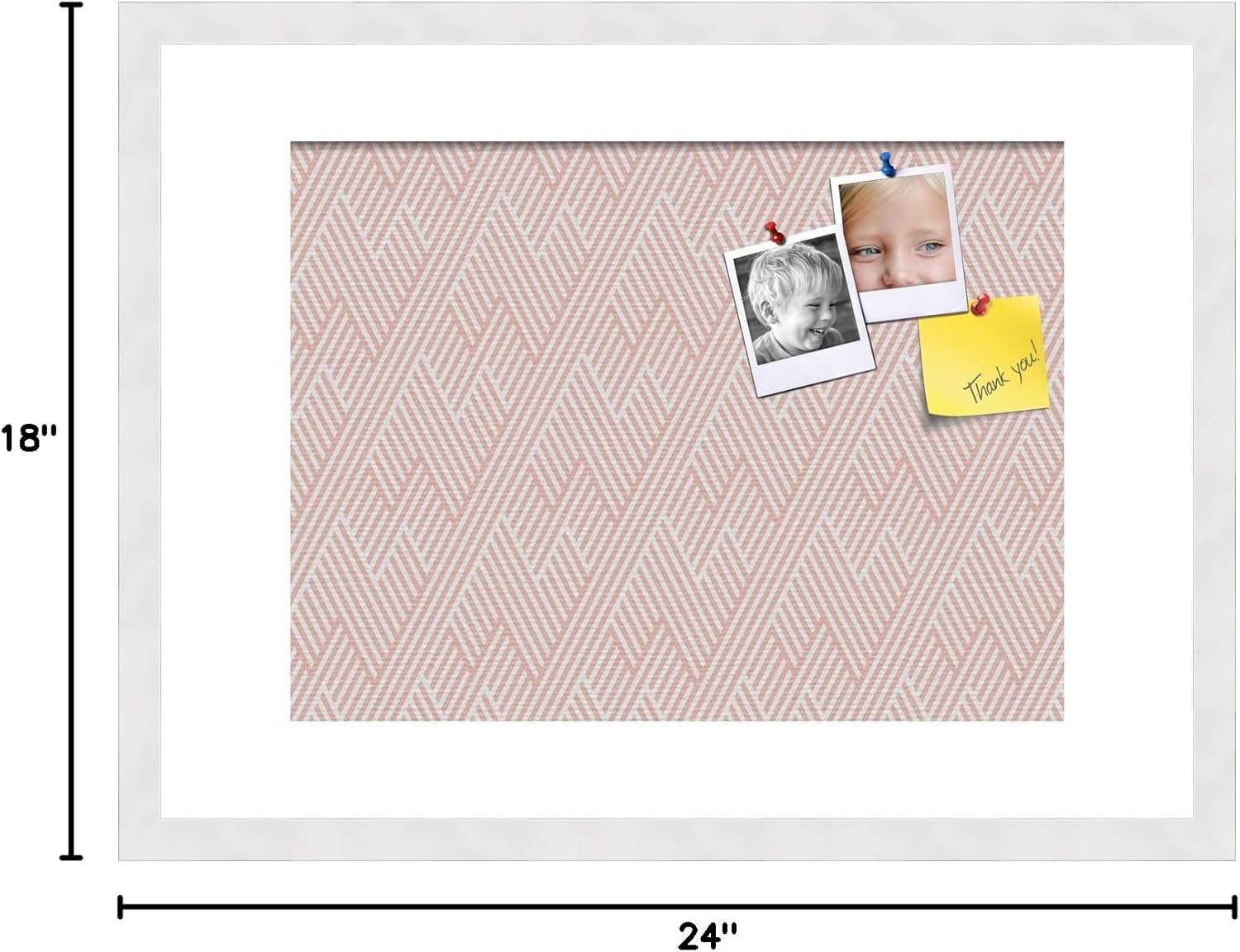 PinPix 24x18 inch Cork Bulletin Board. This Decorative Framed Pin Board Comes with Modeco Zig Zag Grapefruit Design and Satin White Frame. Ideal for Home, Office Decor or School (PinPix-1629)