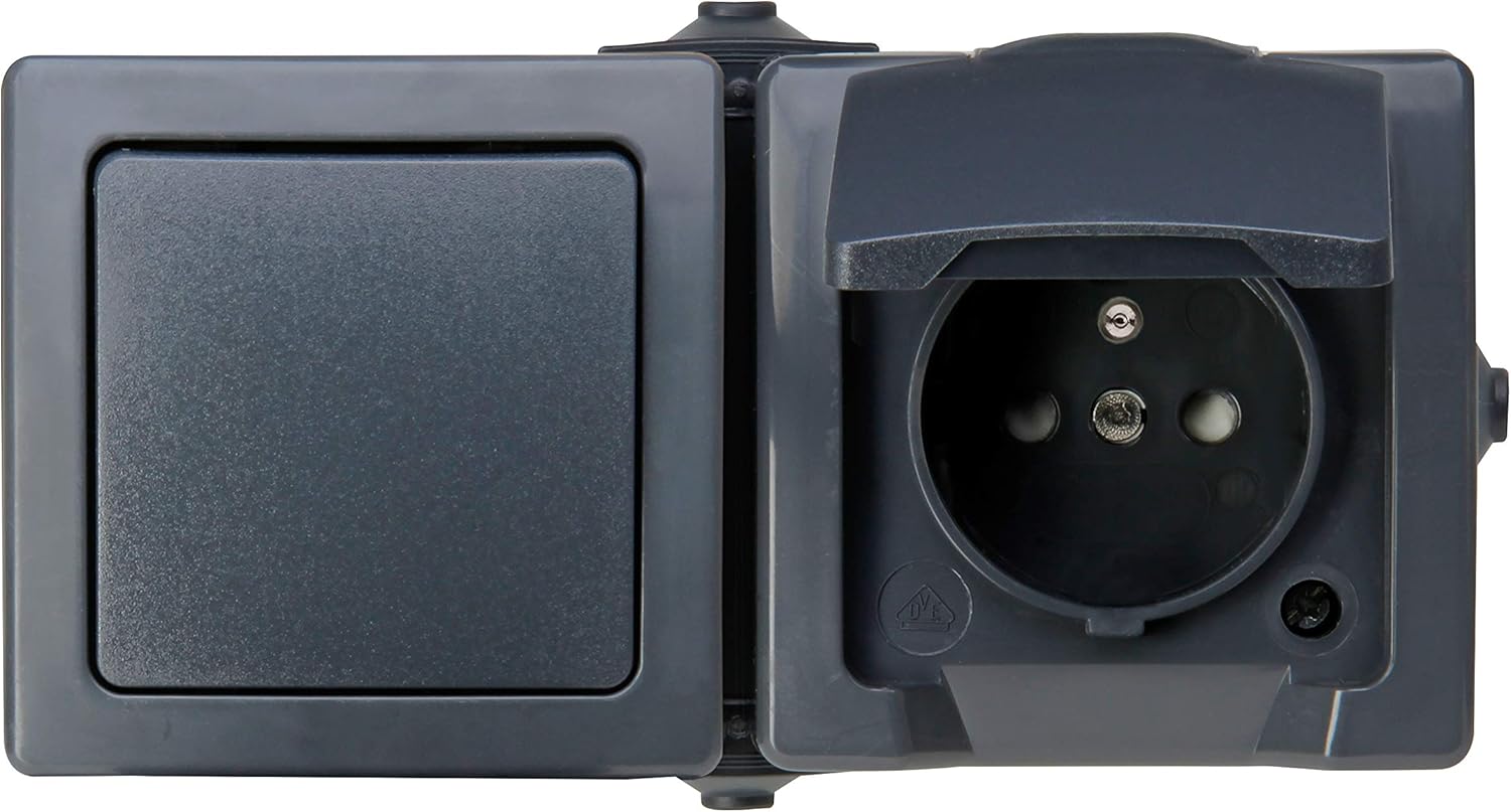 Kopp 138815008 Nautic 2-fach MSK-Steckdose Central Protective Contact Socket, 2fach senkrecht, Charcoal