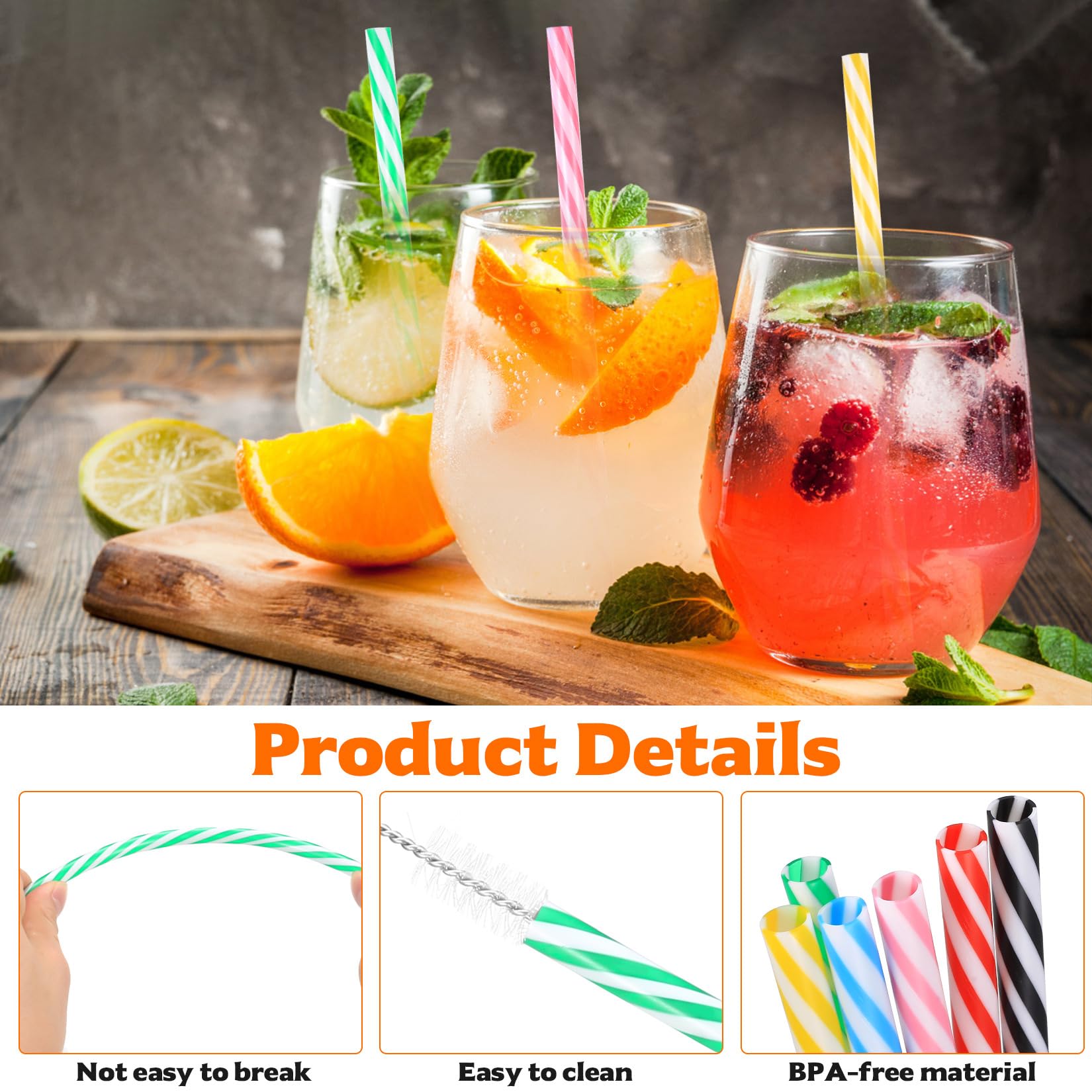 60 Pajitas Reutilizables para Cócteles - Pajitas de Plástico 23 cm - Coloridas para Smoothies, Zumos, Bebidas Frías/Calientes - Incluye 3 Cepillos Limpiador - Ideal para Hogar, Bares y Fiestas