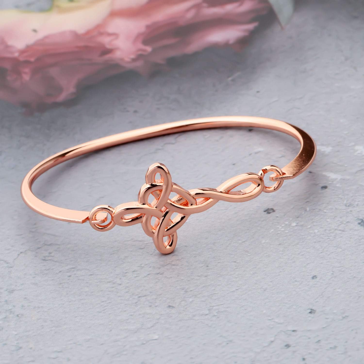 WSNANG Celtic Knot Cross Open Bangle Bracelet Religious Infinity Love Irish Celtics Jewelry Gift for Women(Celtic Knot RG) - Image 3