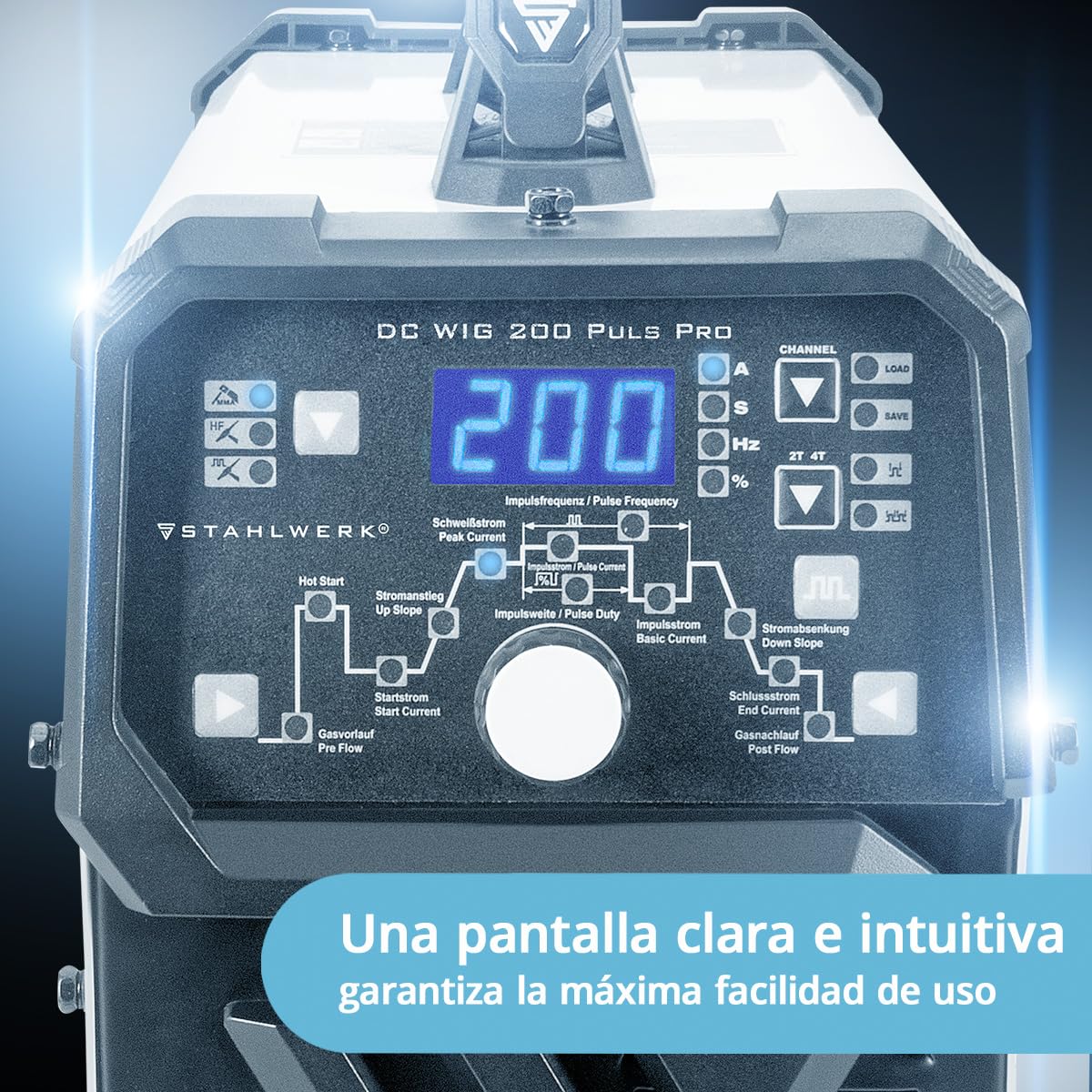 STAHLWERK Soldadora combinada 2 en 1 DC TIG 200 Puls Pro hasta 200 A | TIG & MMA (MMA/ARC), función de pulso, memoria de trabajos, Hotstart, para chapa fina, acero, acero inoxidable, cobre & latón