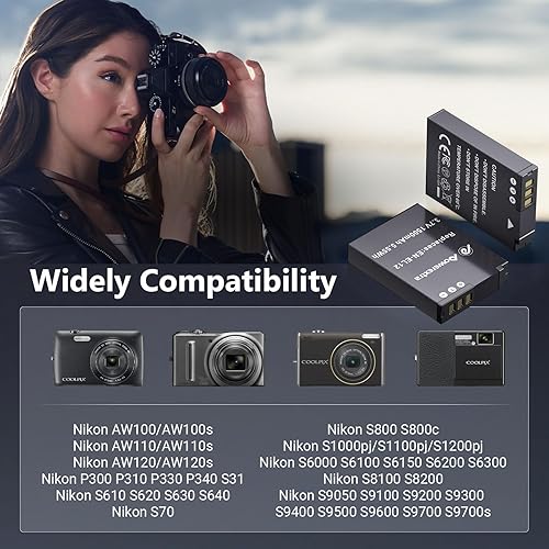 Miniatura 5 de Powerextra EN-EL12 - Batería y cargador compatibles con Nikon Coolpix A1000, B600, Coolpix AW130, A900, W300, S1200pj, S9900, S9500, S9300, S9200,