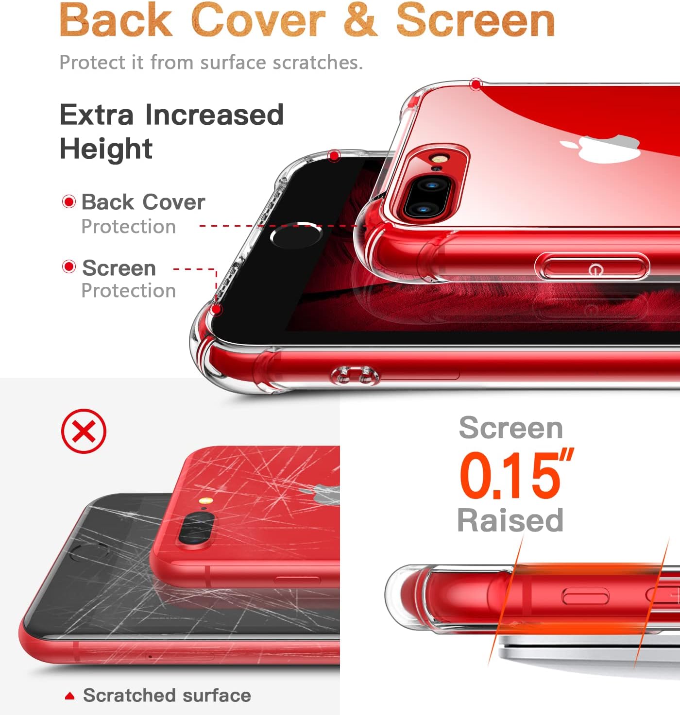 CANSHN Clear Designed for iPhone 8 Plus Case & iPhone 7 Plus Case, [Military Drop Protection] [Not Yellowing] Shockproof Protective Phone Case with Soft TPU Bumper, Slim Thin Case for iPhone 7/8 Plus