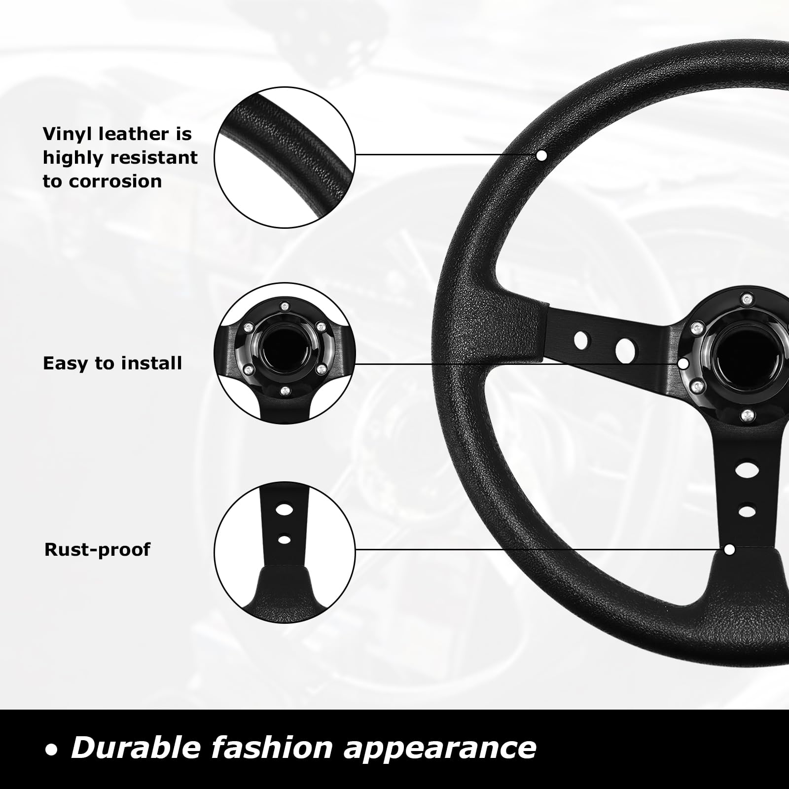 Volant de course universel, volant de drift, 350 mm/14 pouces avec bouton de klaxon, revêtement en vinyle similicuir à 6 vis pour course/rallye/sport automobile/simulation de conduite en