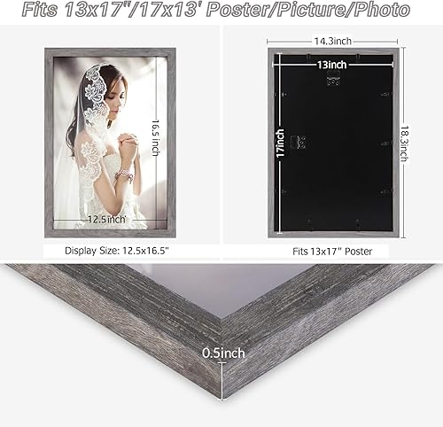 Vista 524 de Marco gris rústico de 18 x 24 pulgadas, marco para póster de 18 x 24 pulgadas, color gris envejecido, grande, retro, natural, 24 x 18 pulgadas