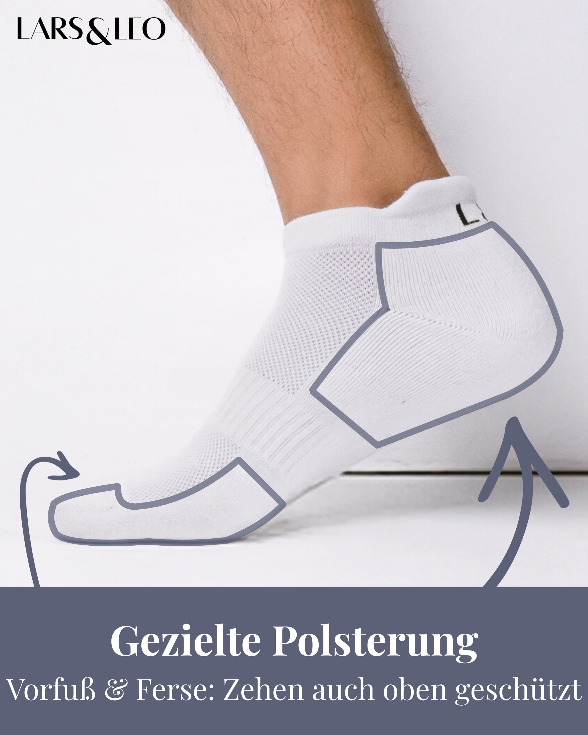 Lars&Leo Kurze Sportsocken Unisex 4 Paar, Bio Baumwolle OEKO-TEX, Polsterung Ferse & Zehen, Mesh-Zone, Laufen Tennis Training