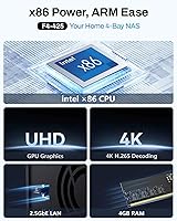 Vista 2 de TERRAMASTER F4-425 Almacenamiento NAS de 4 bahías: CPU Intel x86 Quad-Core, 4 GB de RAM, LAN de 2.5GbE, servidor multimedia de almacenamiento