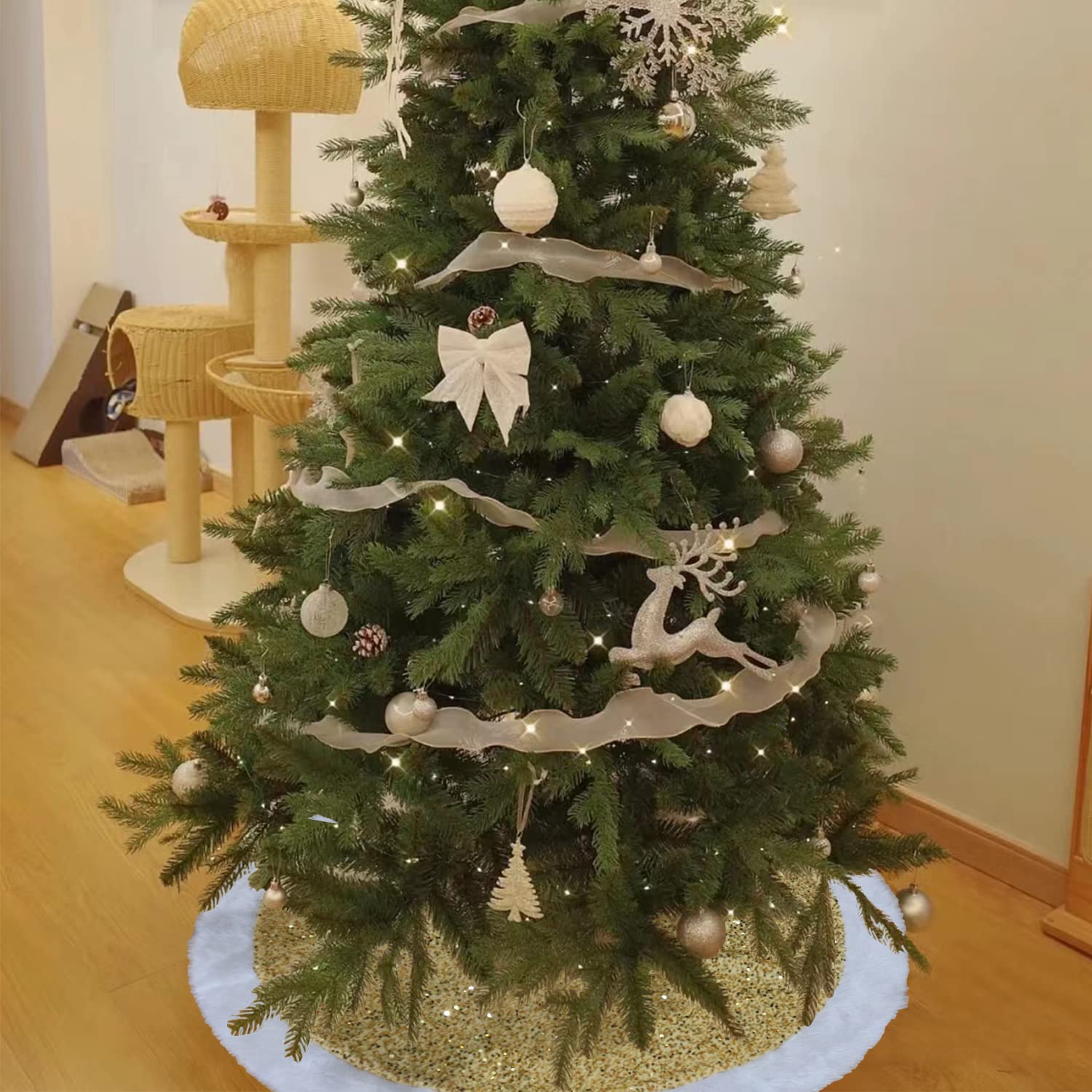 Jupe Pour Sapin De Noël Diamètre 90 Cm - Tapis Rond Décoratif Thème Père Noël - Protège Le Sol Et Décore - 7