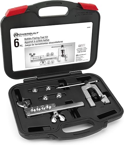 Miniatura 2 de Powerbuilt Juego de herramientas de ensanchamiento de burbujas ISO para líneas de freno hidráulico, kit de servicio de automóvil de 6 piezas, yugo