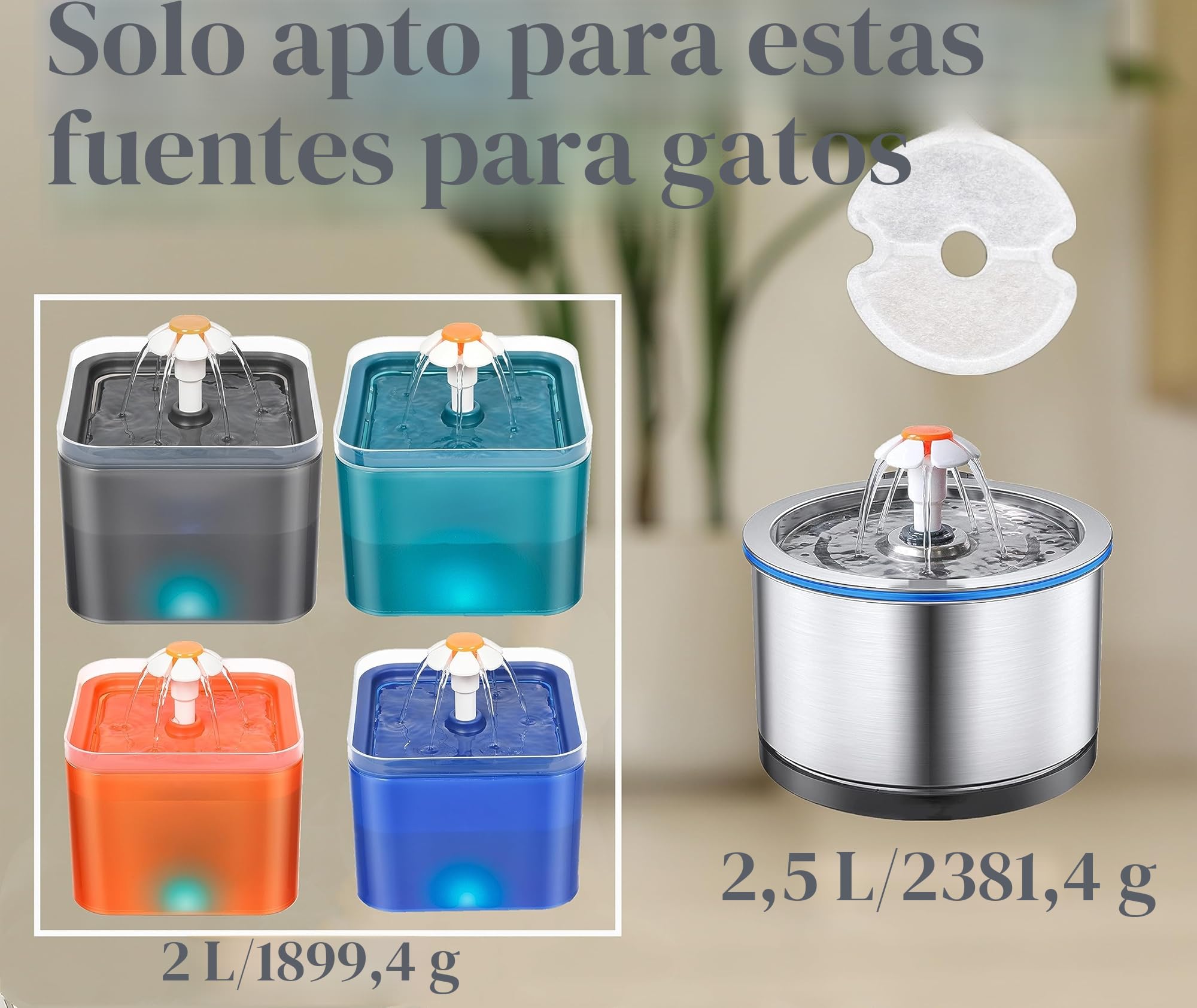 Filtro de Fuente de Agua 6 Piezas, Yiupea Filtros de Repuesto para Fuente Agua de Gato 2L & 2.5L/67 oz&84 oz, Carbón Activado de Algodón & Resina con Ttriple Filtración