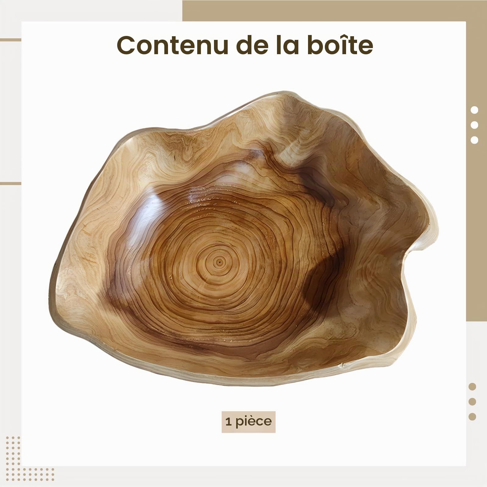 Bol à fruits en bois de racine naturelle 12-13 - Grand bol à fruits unique en bois - Forme organique - Centre de table pour table à manger - Saladier rustique - Décor artisanal