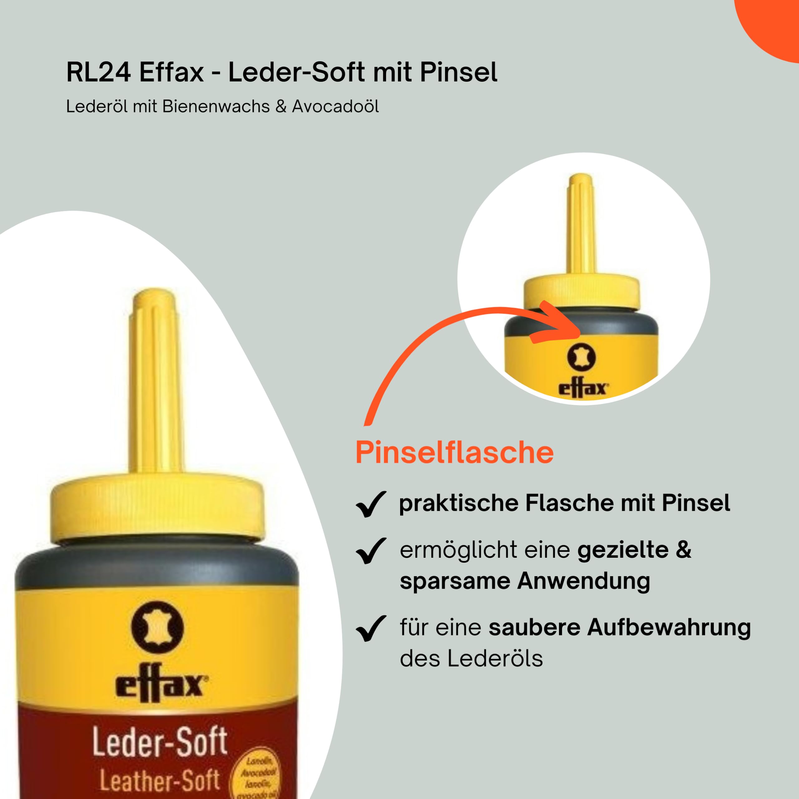 RL24 Effax – Piel suave con pincel | Aceite para cuero con cera de abejas, lanolina y aceite de aguacate | Grasa para cuero para todos los cuero liso | cuida el cuero y protege contra la humedad |