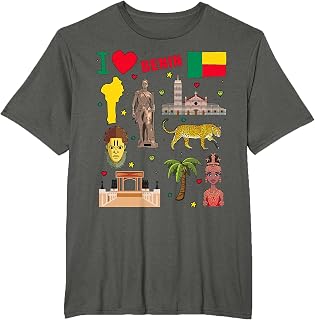 I love Benin. Hand drawn Beninese Landmarks, flag and map T-Shirt