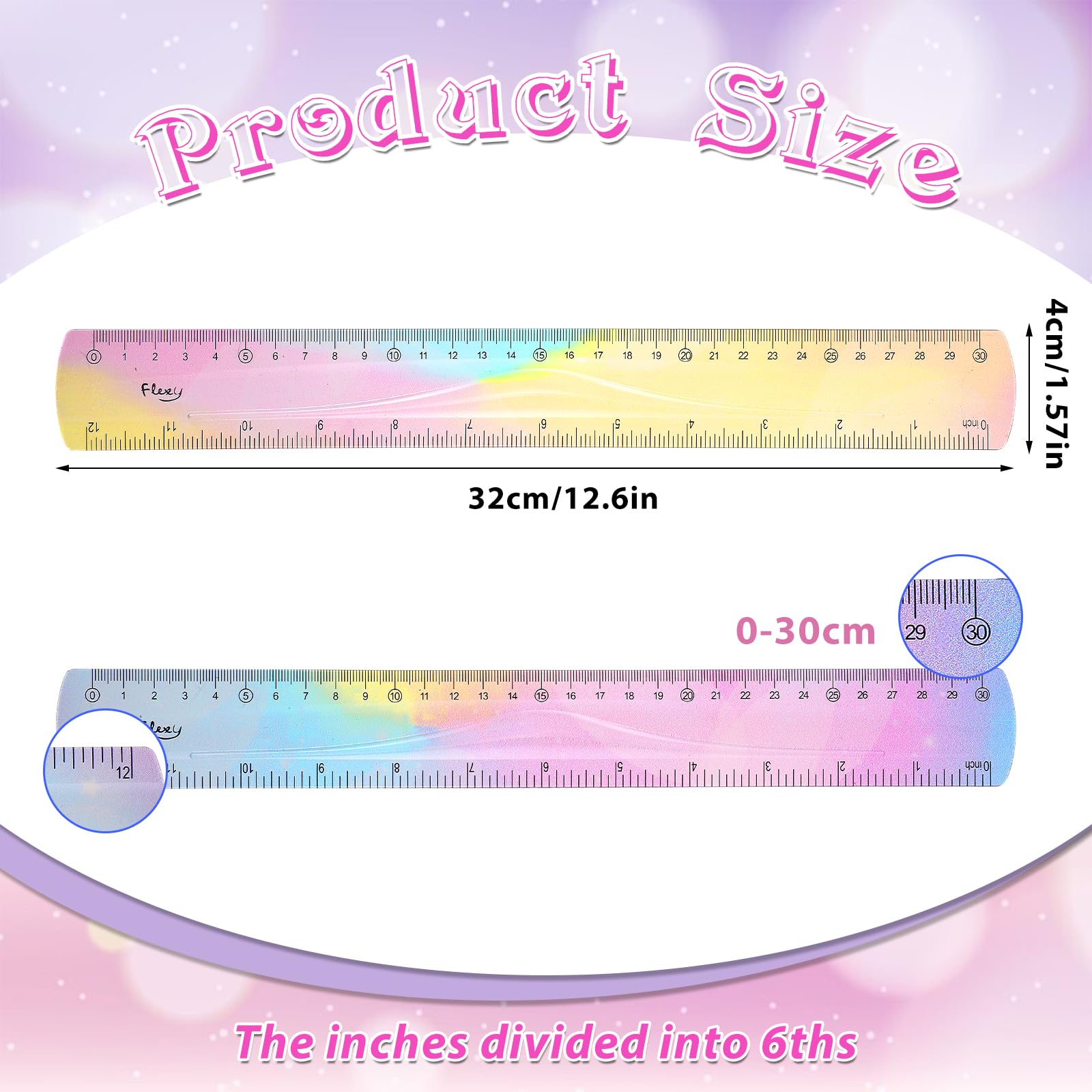 2 Pieces Flexible Ruler, Mabor 12inch Plastic Ruler Shatterproof Straight Edge Ruler Soft Bendable Ruler for School Classroom Office Kids & Adults - Image 2