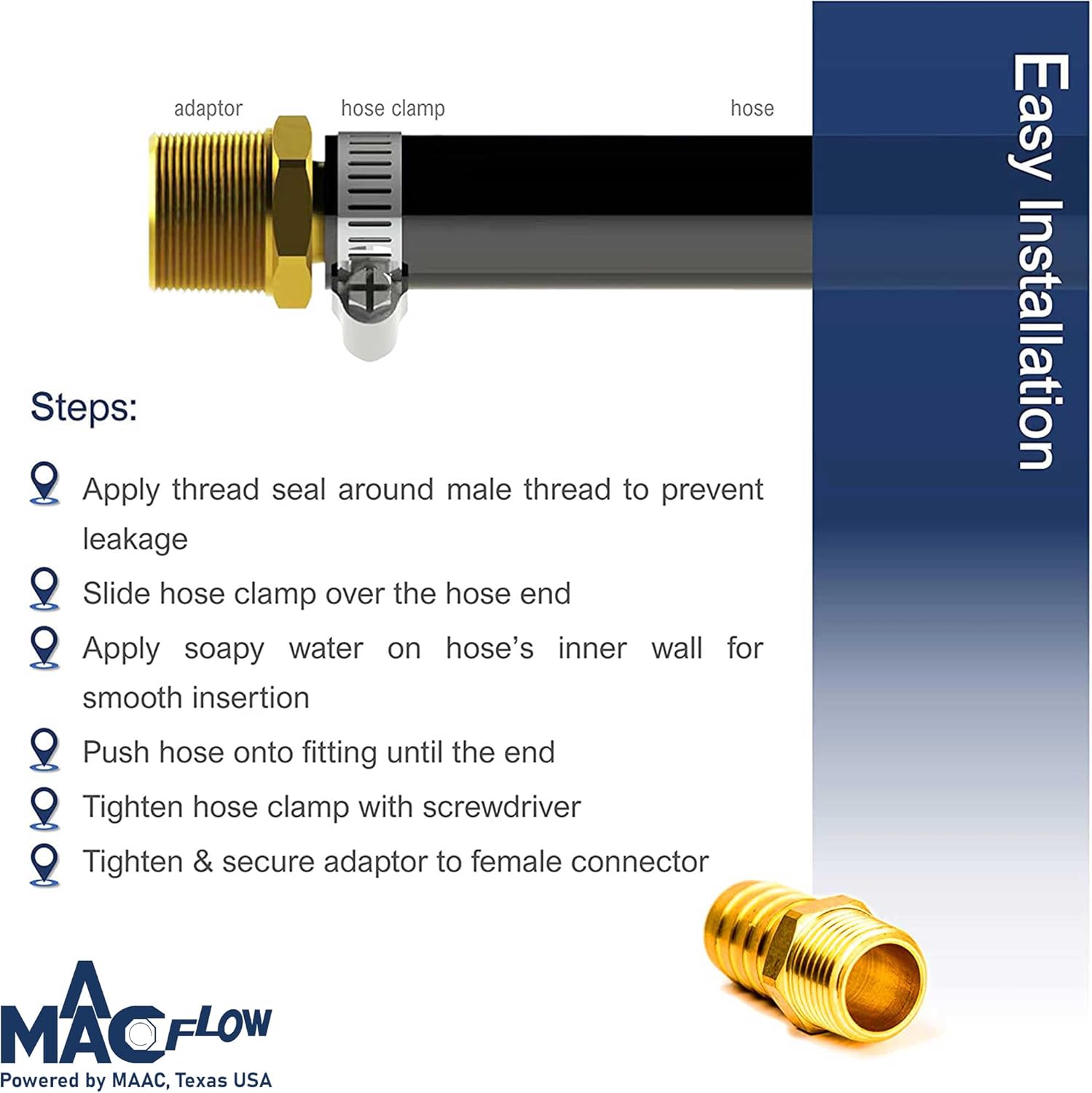 MAACFLOW Brass 3/4" Male NPT to 1/2" Hose ID Barb Barbed Hose Fitting Adaptor Connector (Pack of 1)