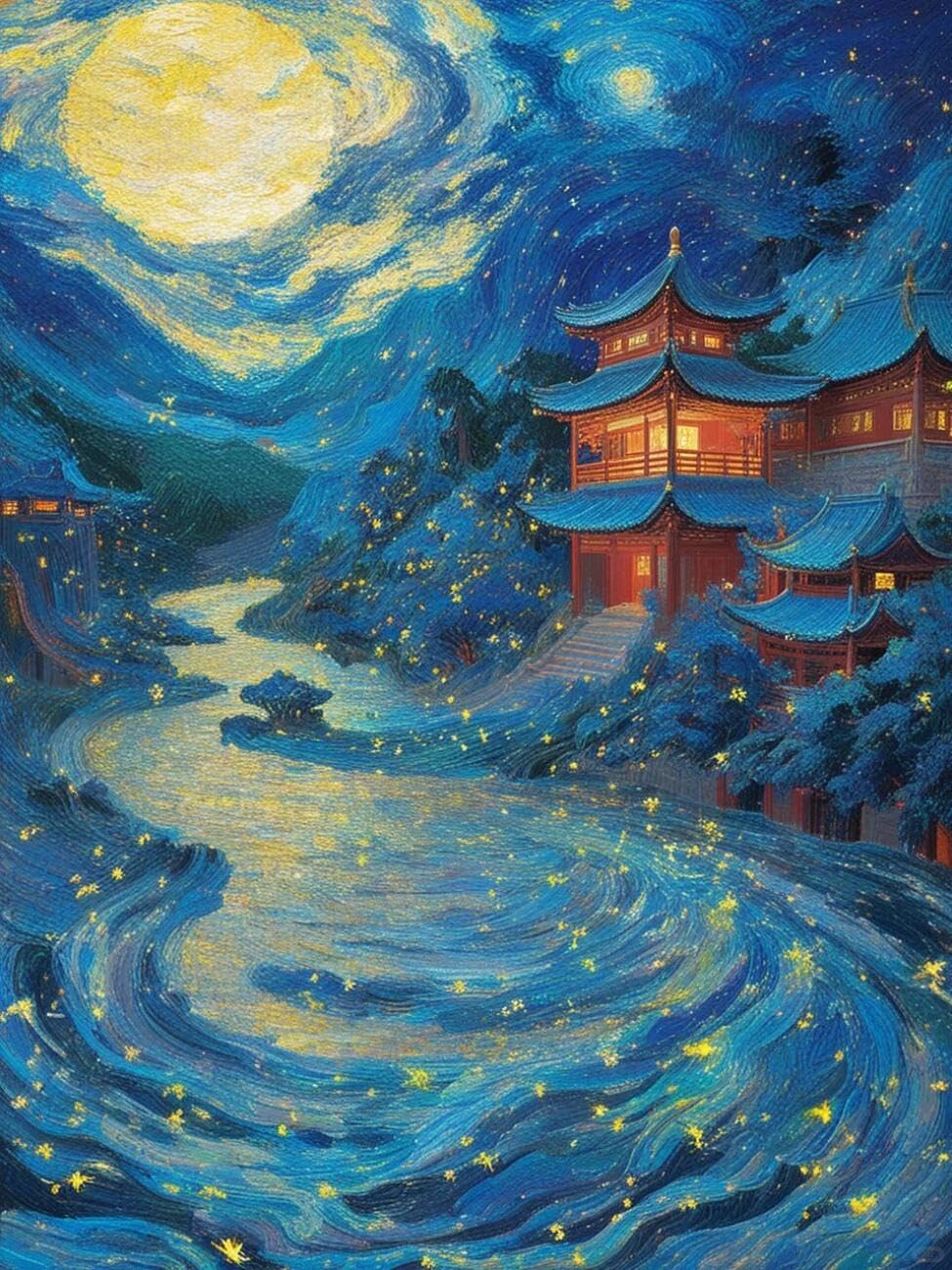 Henypt Cross Stitch Kits Oriental Architecture Landscape DIY Arts Aand Craft Kit for Beginners The Elderly with Accessories Home & Leisure/Gifts 14CT 50x70cm