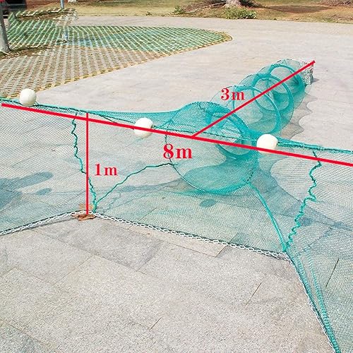 Miniatura 6 de EEL Fishing Net Mesh Trap 8m/10m Trailing Folding Crab Cage with Iron Chain Bobber for River Block Fishing