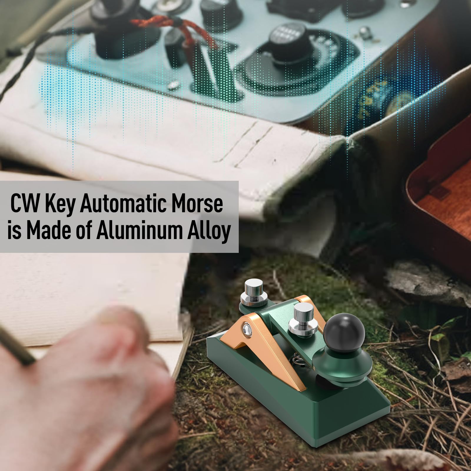 CW Morse Code Key - Chiave tascabile con codice Morse Telegraph Base in lega di alluminio grigia per radioamatoriali, tensione regolabile (verde-09B)