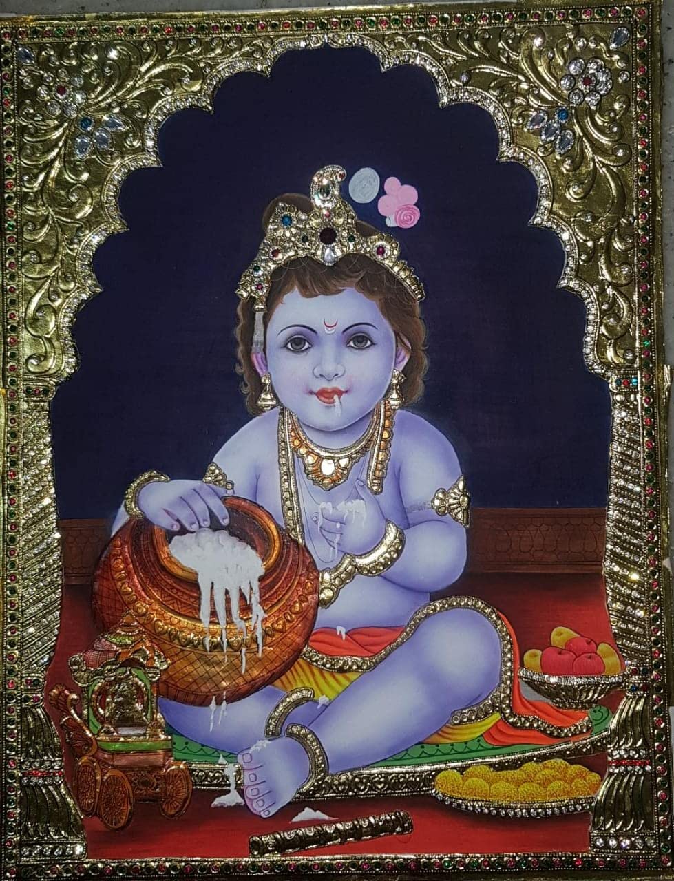 Krishna Bal Gopal K Tanjore Painting with Frame (15inc x 14inc x1.15inc.)