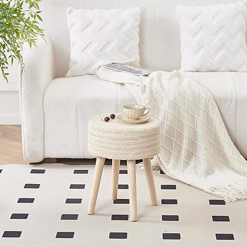 Miniatura 6 de Cpintltr Taburete otomano redondo de hierba marina natural, puf otomano con patas de madera maciza, tejido a mano, reposapiés jacinto para sala de
