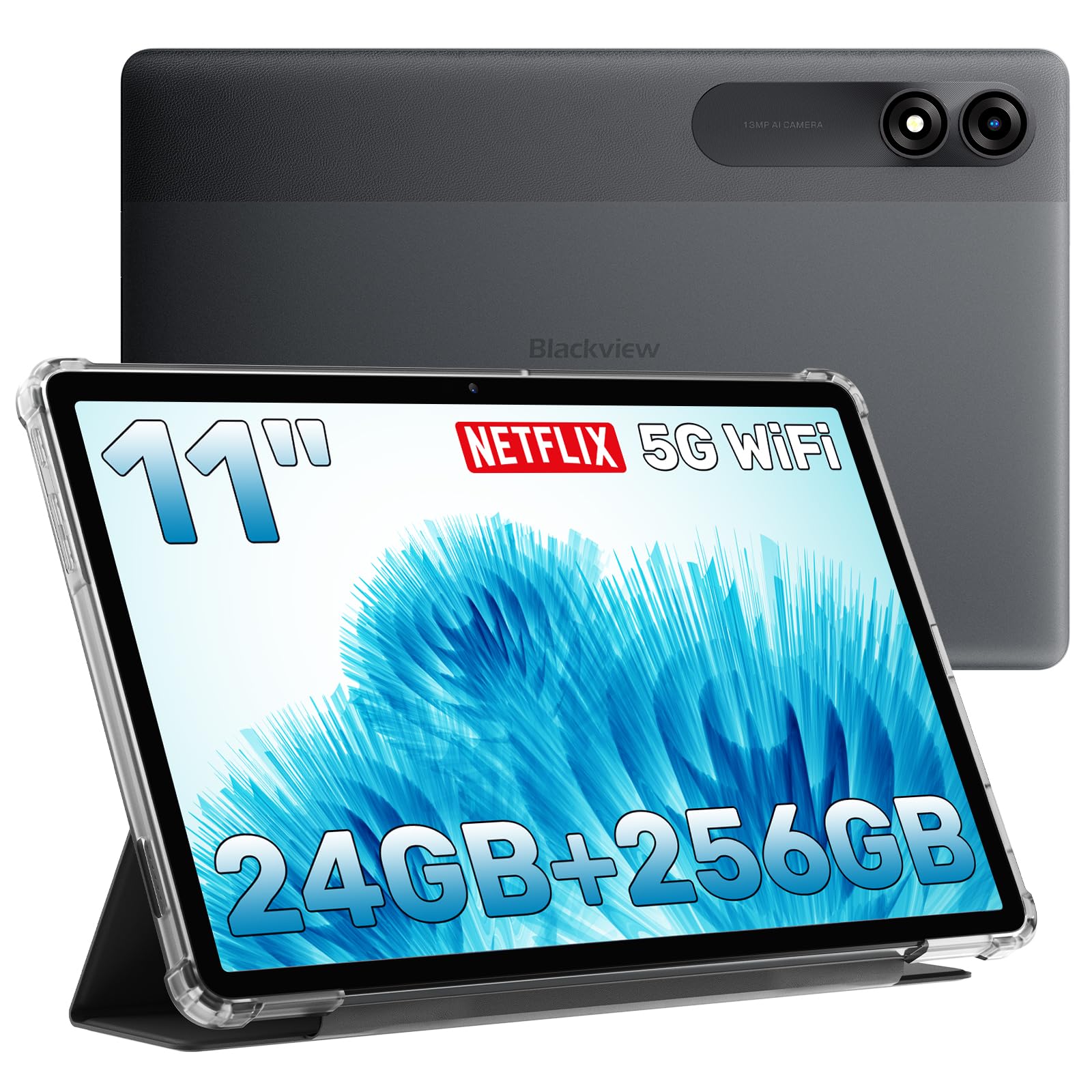 Photo 1 of Blackview Android Tablet 11 inch, 24GB+256GB/2TB TF, 2K Incell Screen for Gaiming, Students, Netflix Watching, Streming, 5G WiFi, 8200mAh, 13MP+8MP Camaras/Face ID, Gray