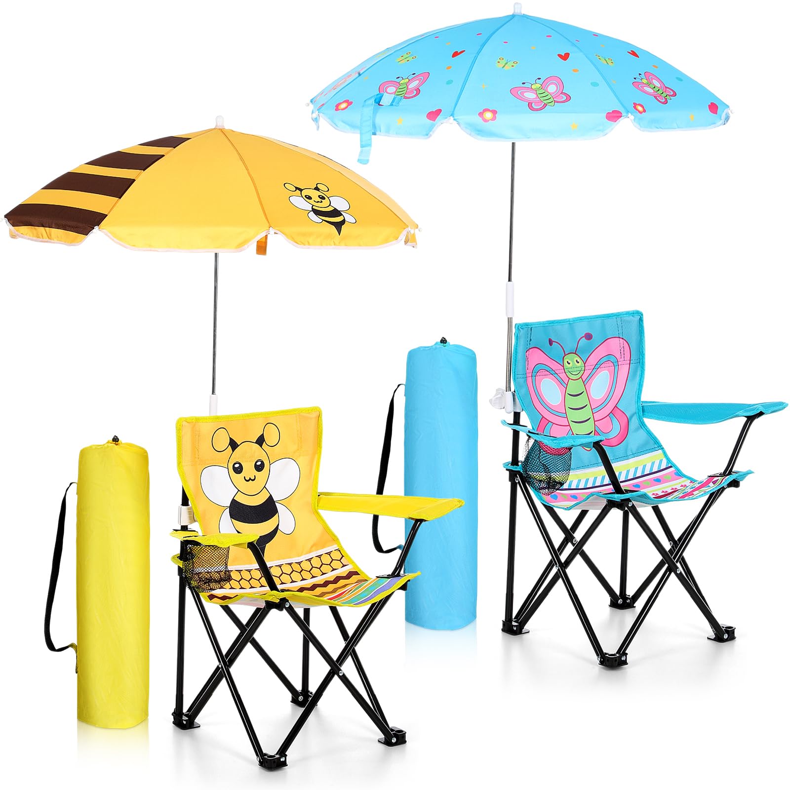 Burbell Kids Beach Chair with Umbrella Child Folding Chair Umbrella with Universal Clamp for Children Beach Camping Patio Garden Outdoor Lawn Pool