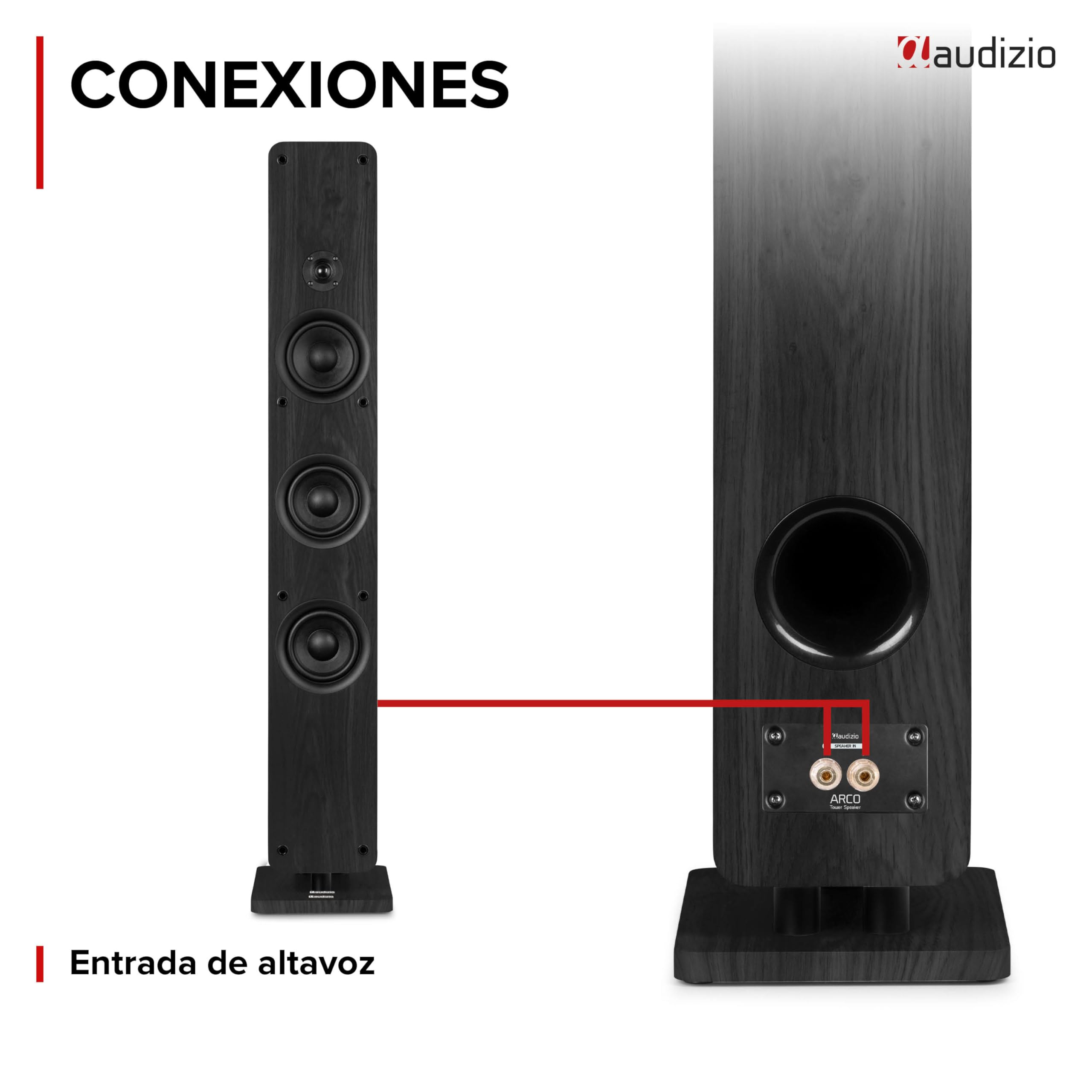 Audizio Arco – Pack de 2 Unidades – Altavoz de Torre pasivo HiFi de 160W, 3 woofers de 4" + Tweeter 1", Frontal extraíble, Ideal Alta fidelidad, Home Cinema y Tocadiscos, con Acabado en Negro