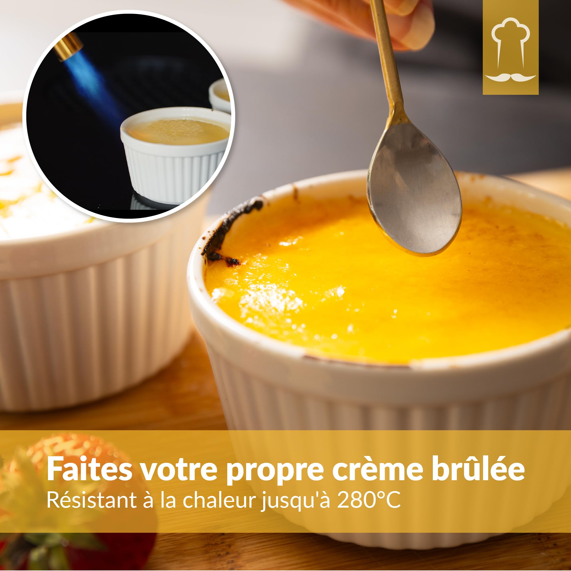 Chefarone Soufflé Lot de 10, Ramequins en Céramique pour la Cuisson et Présentation, 200 Ml Blanc (9 X 7,5 X 5cm)