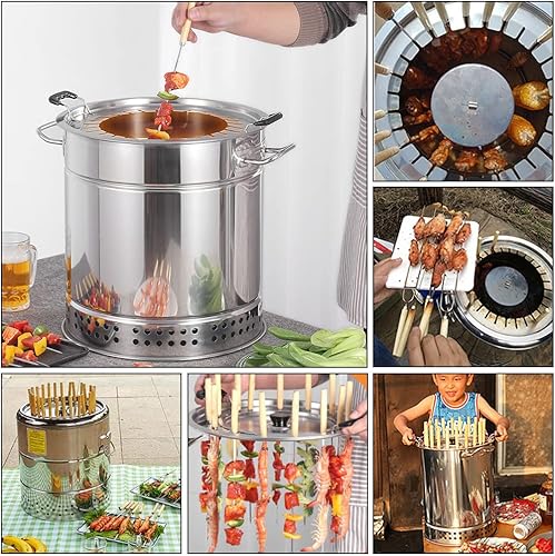 Miniatura 6 de Estufa colgante de parrilla sin humo, herramienta de parrilla estofada de carbón, barril redondo para barbacoa doméstica en interiores y exteriores,