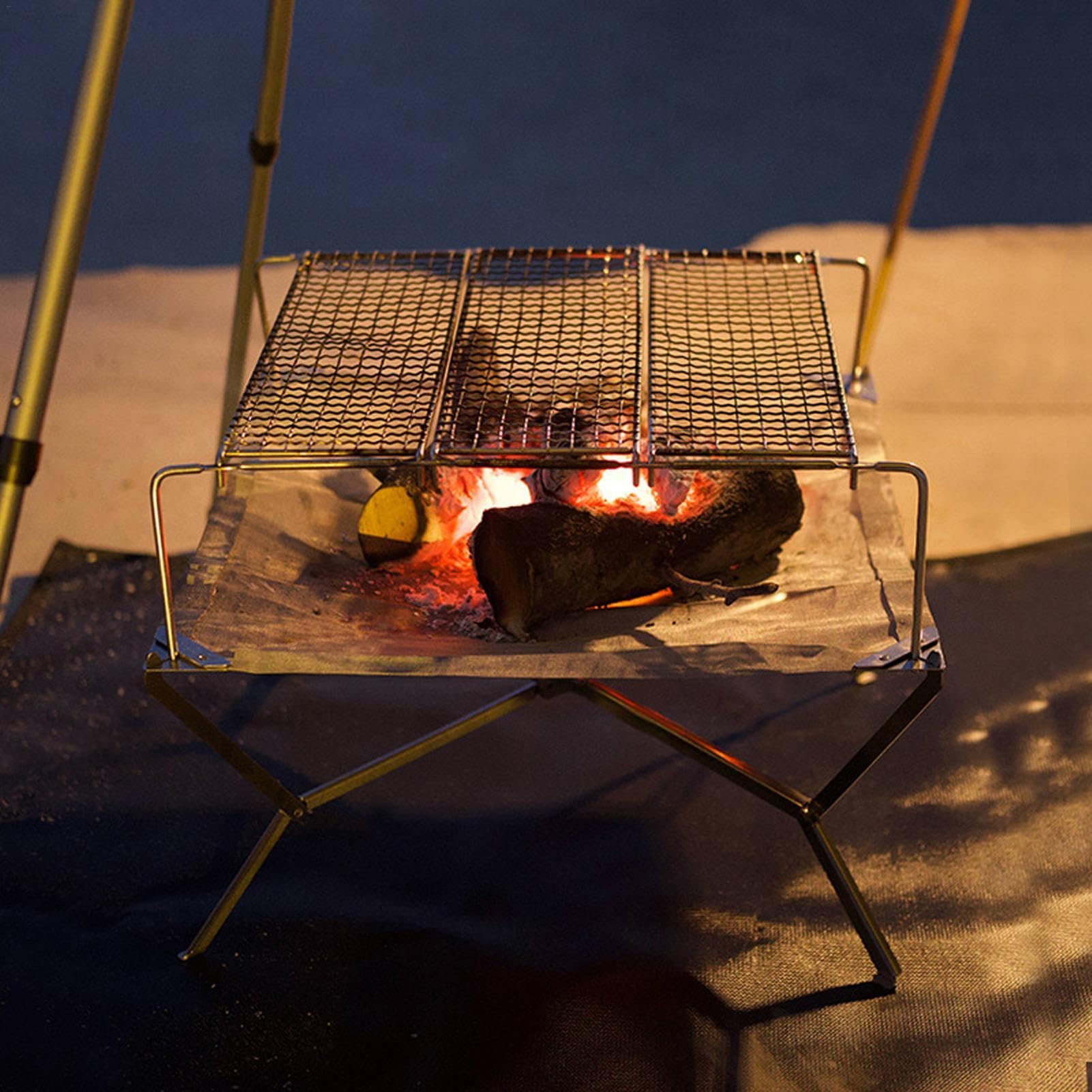 Barbecue portatile a carbonella, portatile, pieghevole, in acciaio inox, per cucinare all'aperto, escursionismo, campeggio, picnic | Griglia da campeggio portatile Griglia da campeggio pieghevole in acciaio inossidabile Griglia a carbone per picnic in