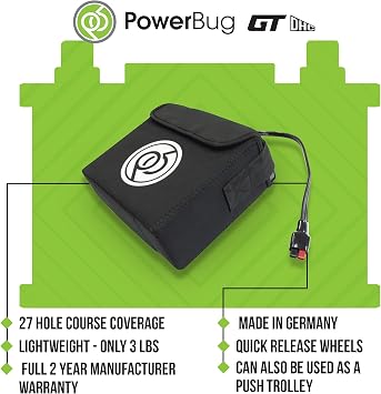 PowerBug GT DHC Tour Electric Golf Cart - Golf Bag Caddy with Lightweight Lithium Battery, Charger, Slope Control, Electronic Parking Brake - Push Powered Cart - Graphite