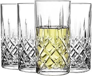 GEEZY Set of 4 Classic Glasses 300mL – Tall Transparent Drinking Tumblers for Gin, Spirits, Vodka, Water or Cocktail – Stylish Glassware Gift for Men – Durable, Dishwasher Safe Barware Set