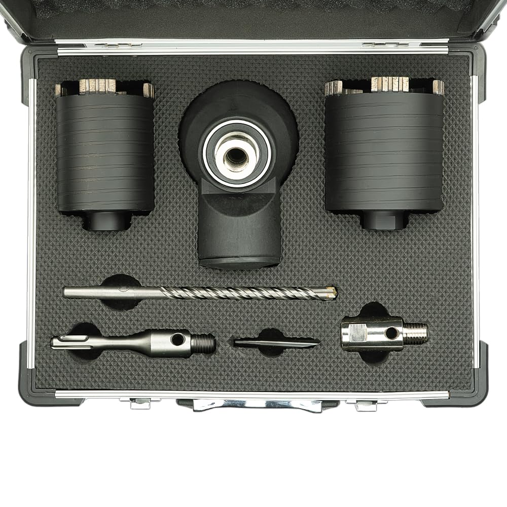 Profi Diamant Dosensenker Set Ø 68 & 82 mm mit Staubabsaugung | Dosenbohrer inkl. Adapter & Zentrierbohrer | Für Trockenbohrung in Mauerwerk, Ziegel, Porenbeton