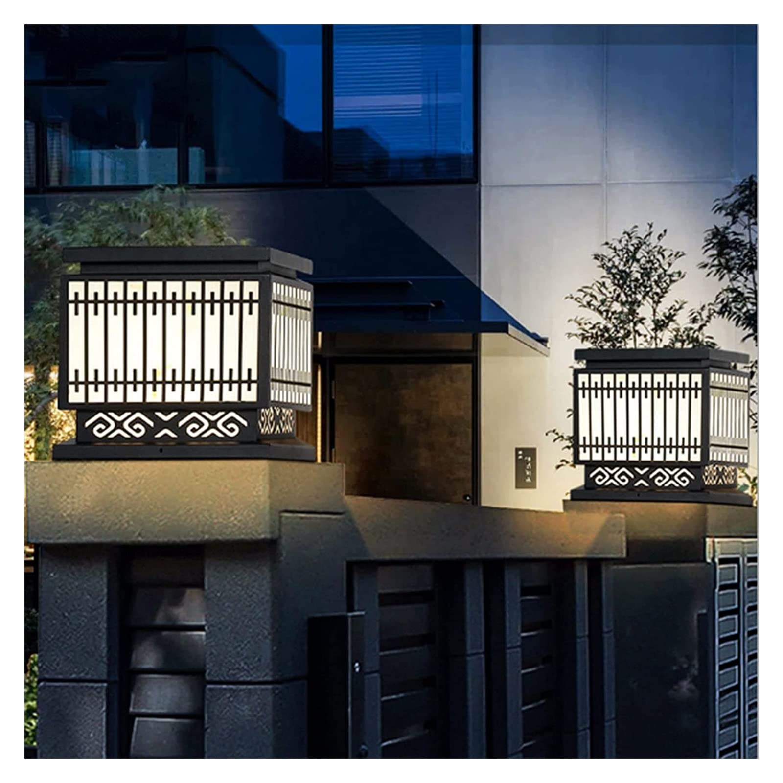 Lampade a colonna per esterni a luce da cortile, luci a palo per palo di recinzione Lampada a colonna per lanterna per la decorazione del giardino del patio a superficie piana con sorgente luminosa a