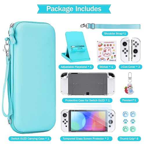 Miniatura 3 de Younik Switch OLED Accessories Bundle, 17 in 1 Blue Switch Oled Accessories Kit for Girls Include Switch Carrying Case, Adjustable Stand, Protective