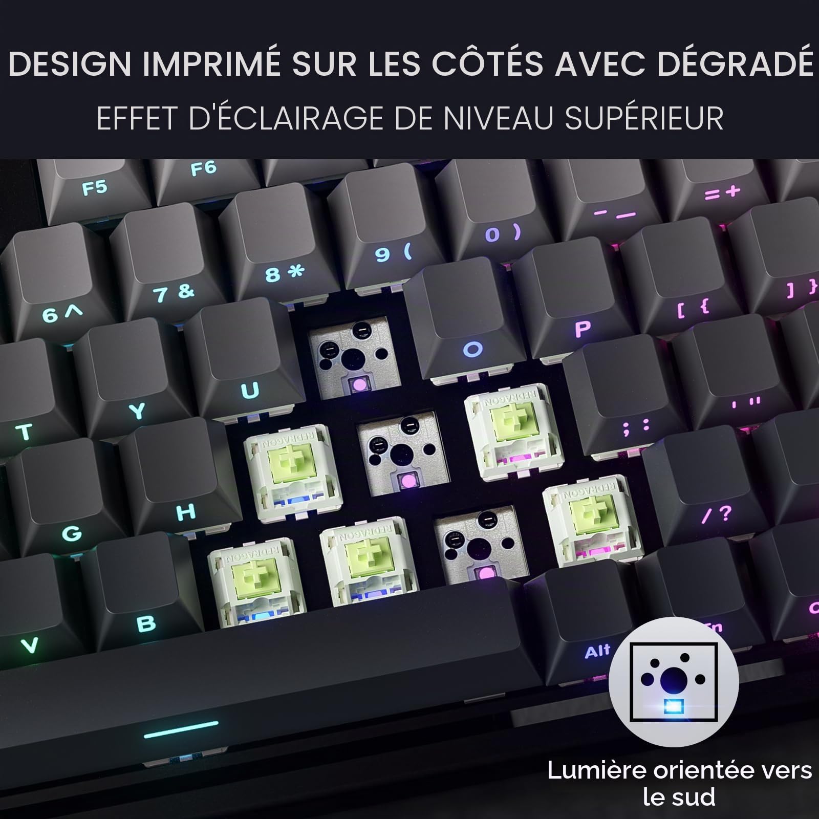 Redragon K673 GB Clavier Mecanique sans Fil Gasket 75 81 Touches PBT | Clavier mecanique sans fil Gasket 75 pourcent 3 modes 81 touches PBT controle bouton dedie attenuation bruit 5 couches