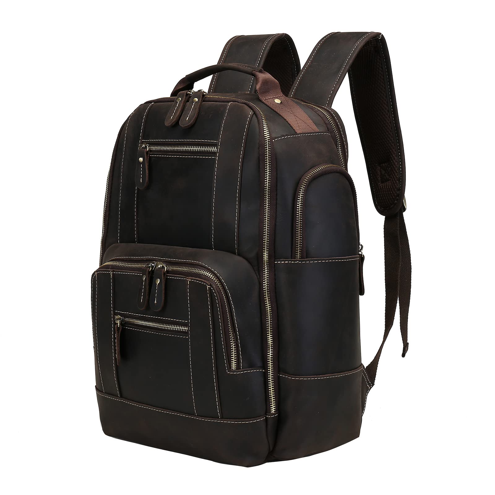 ZHYOL Full Grain Leather Backpack for Men Vintage 15.6" Laptop Bag Large Capacity Camping Travel Weekender Daypacks, Coffee, 13.6(L) x 6.8(W) x 17.2(H) inch, Daypack Backpacks (B0C5XGY795) Amazon Price History, Amazon Price Tracker