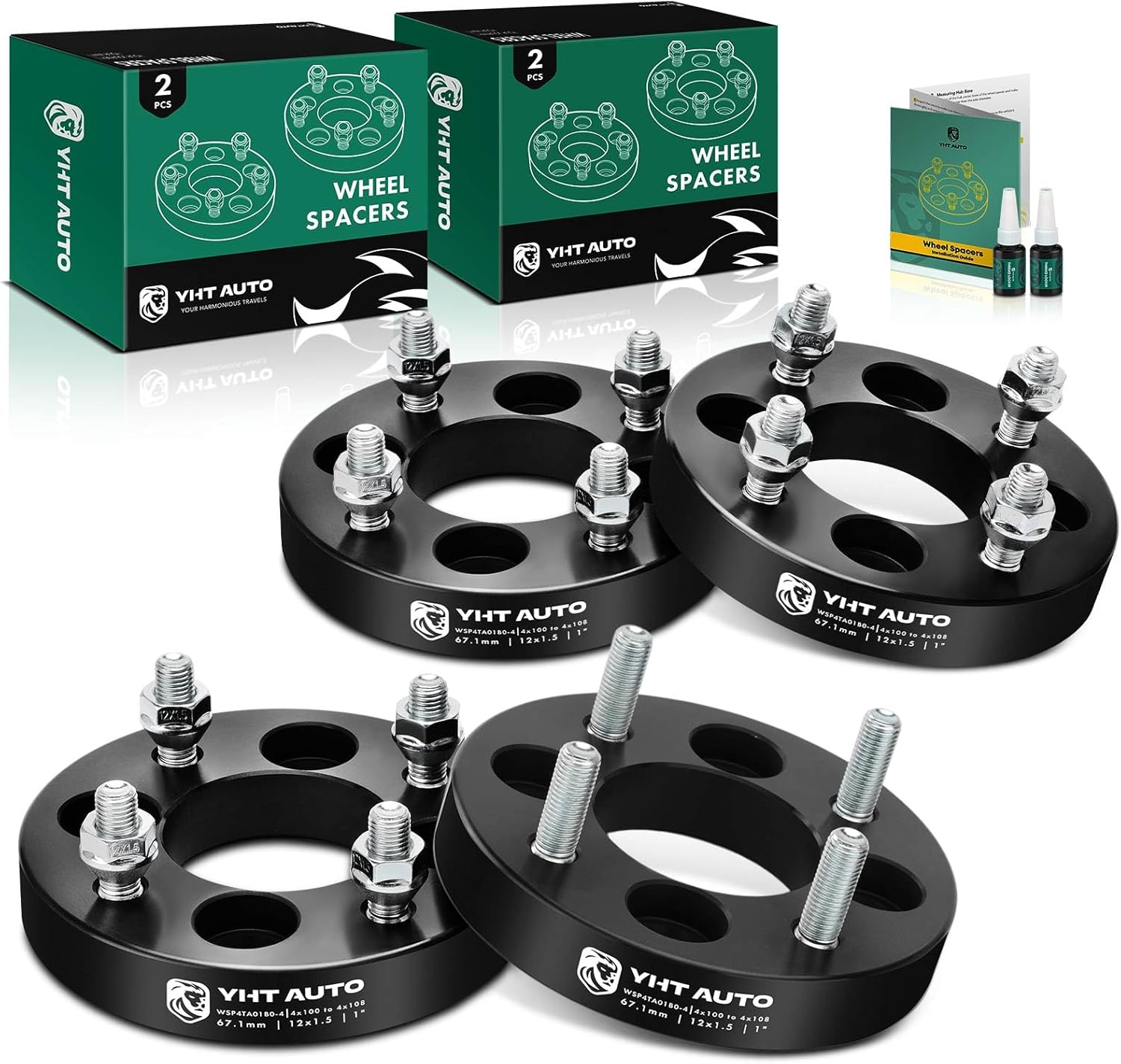 YHTAUTO 4x100 to 4x108 mm Wheel Adapters 1 inch Fits Chevrolet, Dodge, Honda, Mazda, Saturn, Scion, Acura, Toyota, Accord, Civic, Tire Adapters w/ M12x1.5 & 12.9 Studs, 67.1 mm Center Bore 4 Lug 4PCS