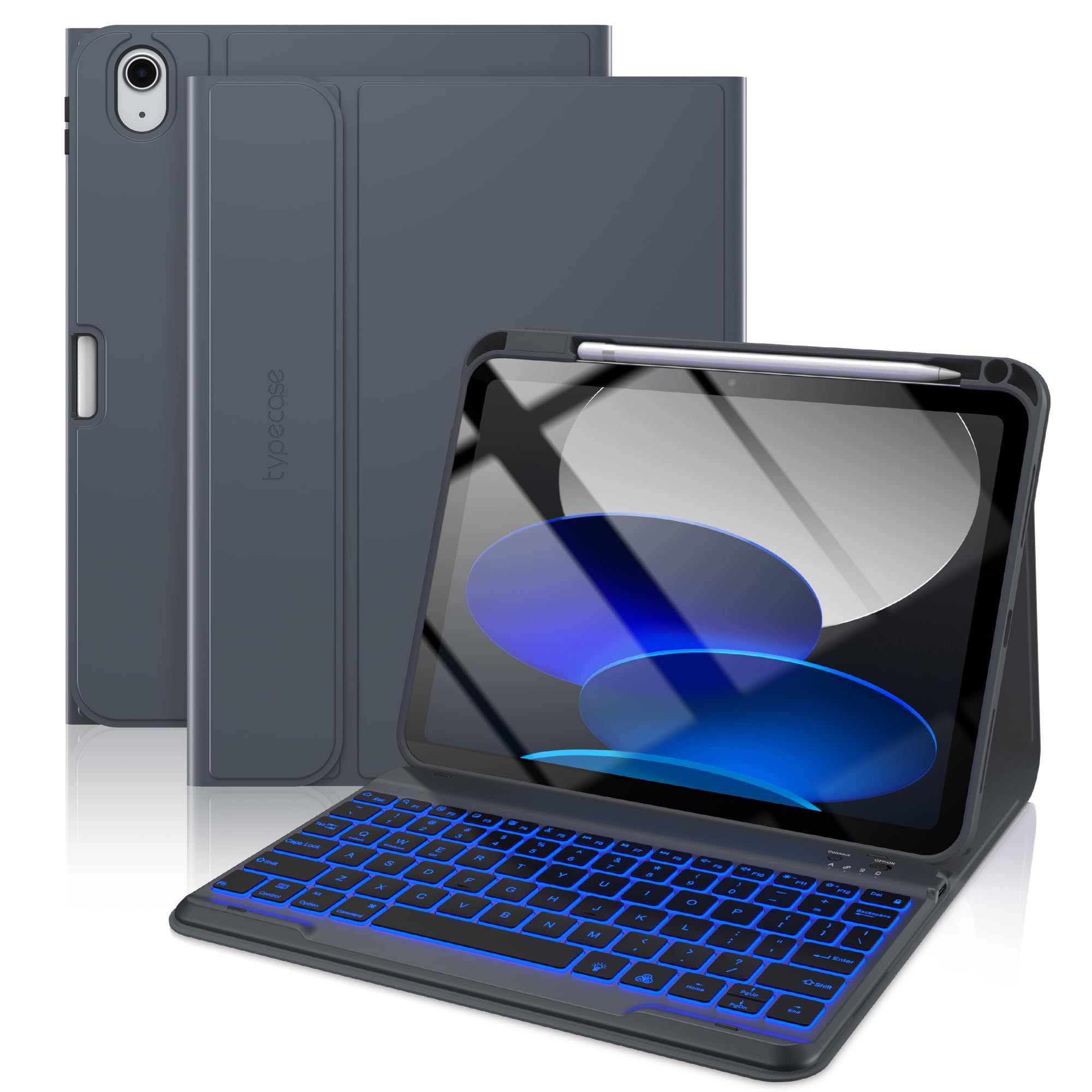 typecase Folio Keyboard Case for iPad 10th Gen 10.9 inch (2022) and iPad 11th (A16, 2025), Magnetic Wireless Detachable Keyboard, 7-Color Backlight,