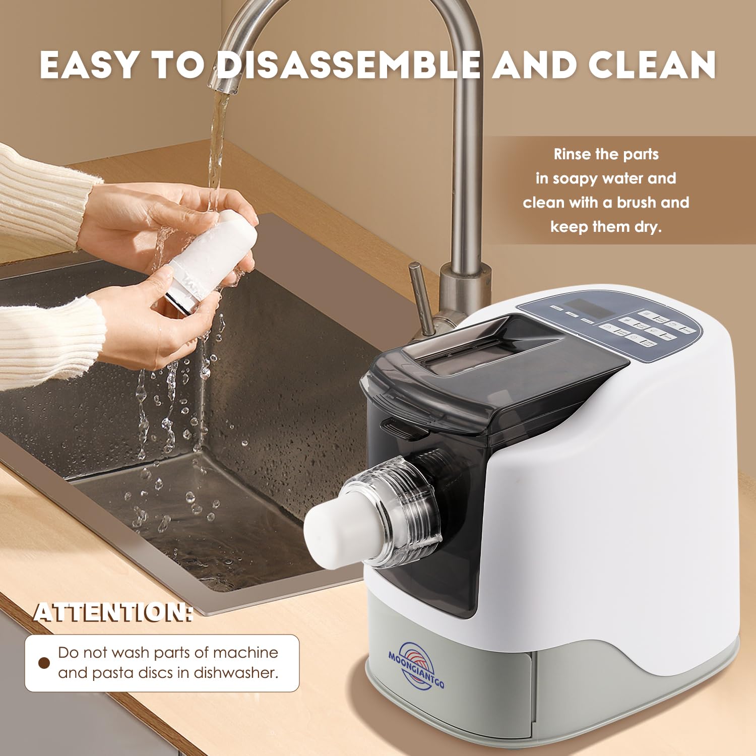 Moongiantgo Machine à Pâte Fraîche Électrique Laminoire, 3 Programmes Automatiques, Boîte de Rangement avec 12 Disques de Mise En Forme pour Nouilles Spaghetti Fettuccine, Jusqu'à 500g de Farine, 260W