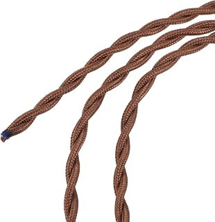 MECCANIXITY Twisted Cloth Covered Wire 2 Core 18AWG 5 Meter/16.4 Feet, Vintage Woven Fabric Electrical Cable for Pendant Light DIY Project, Light Brown